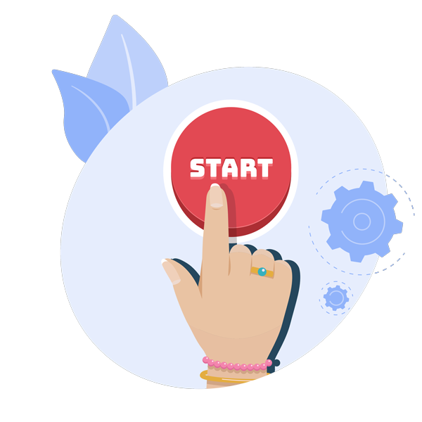 Red start button with finger over it - illustration